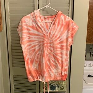 Jane and Delancey Coral and White Tie-Dye Hoodie